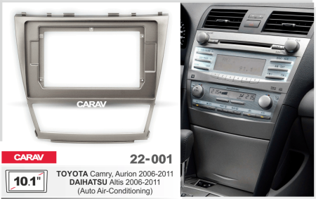 CARAV 22-001 | 10.1" рамка для магнитолы Toyota Camry, Aurion 06-12 / Daihatsu Altis 06-10 (климат-контроль) (темно-серая)