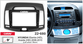 CARAV 22-680 | 9" переходная рамка Hyundai Elantra (HD), Avante (HD) 2006-2010