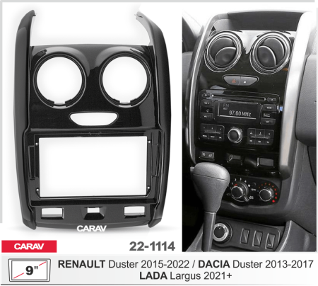 CARAV 22-1114 | 9" переходная рамка Lada Largus 2021+, Renault Duster 2015+, Dacia Duster 2013-2017