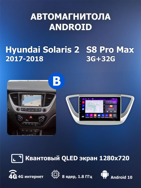 Автомагнитола S8 ProMax 4/32Gb Hyundai Solaris 2 Тип-B