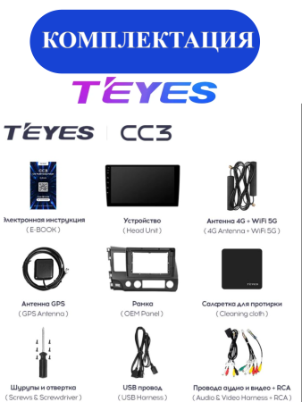 Автомагнитола Teyes CC3 4/32Gb Honda Civic 8 Тип-L 10.1 дюйм