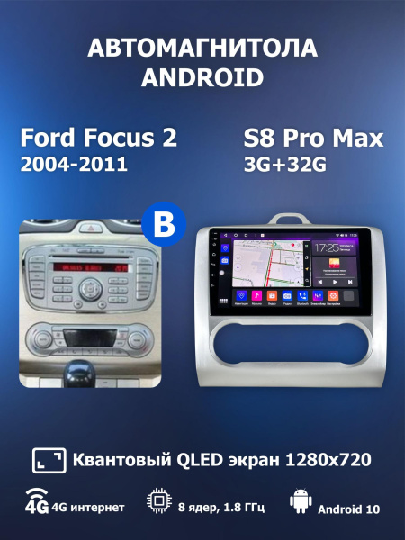 Автомагнитола S8 ProMax 4/32Gb Ford Focus 2 Тип-B