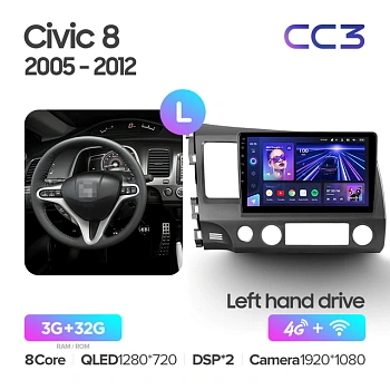 Автомагнитола Teyes CC3 4/32Gb Honda Civic 8 Тип-L 10.1 дюйм