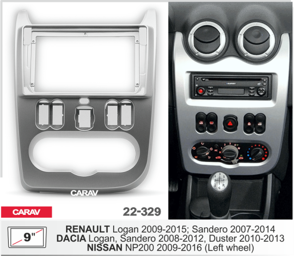 CARAV 22-329 | 9" рамка для магнитолы Renault Logan 09-12, Sandero 09-14 / Lada Largus 12+ / Nissan NP200 08+