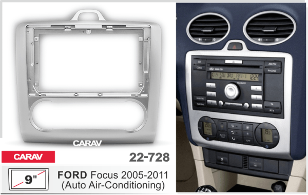 CARAV 22-728 | 9" переходная рамка Ford Focus 2005-2011 (климат-контроль)