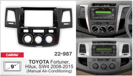 CARAV 22-987 | 9" рамка для магнитолы Toyota Fortuner, Hilux 2004-2015 (кондиционер)