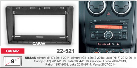 CARAV 22-521 | 9" рамка Nissan Almera 12-18, Latio 12-16, Sunny 11+, Tiida 04-10, X-Trail 03-10, Qashqai 06-13, Patrol 14-18, Juke 10+, Cube 08-20