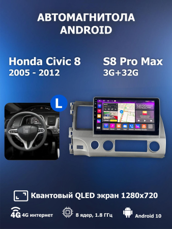 Автомагнитола S8 ProMax 4/32Gb Honda Civic 8 Тип-L