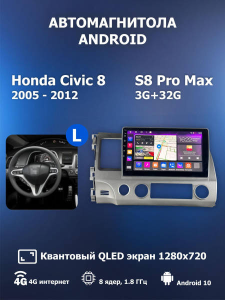 Автомагнитола S8 ProMax 4/32Gb Honda Civic 8 Тип-L